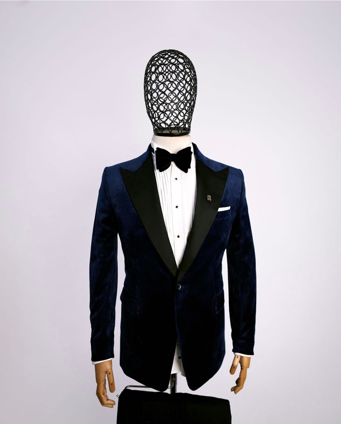 Navy Blue Velvet Peak Lapel Two Piece Tuxedo