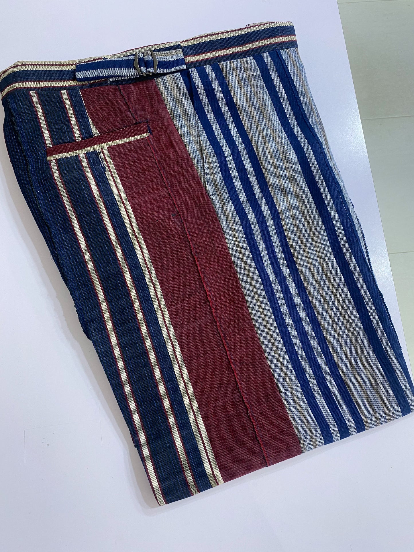 Wine and Blue Stripe Aso Oke  Trouser