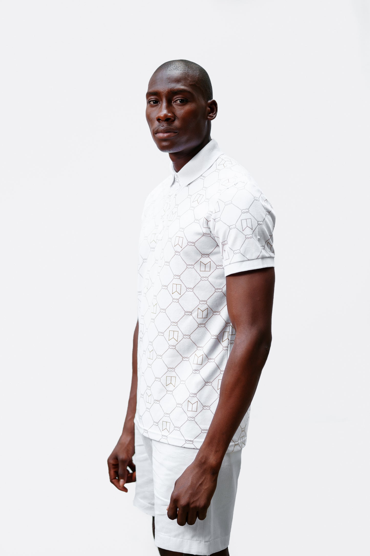 White Full Print Polo