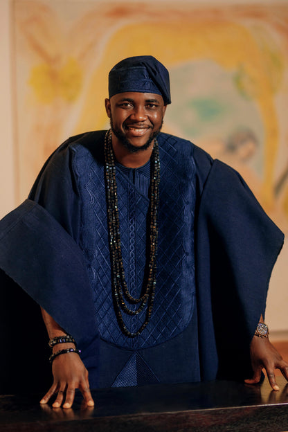 Navy Blue Aso oke Agbada