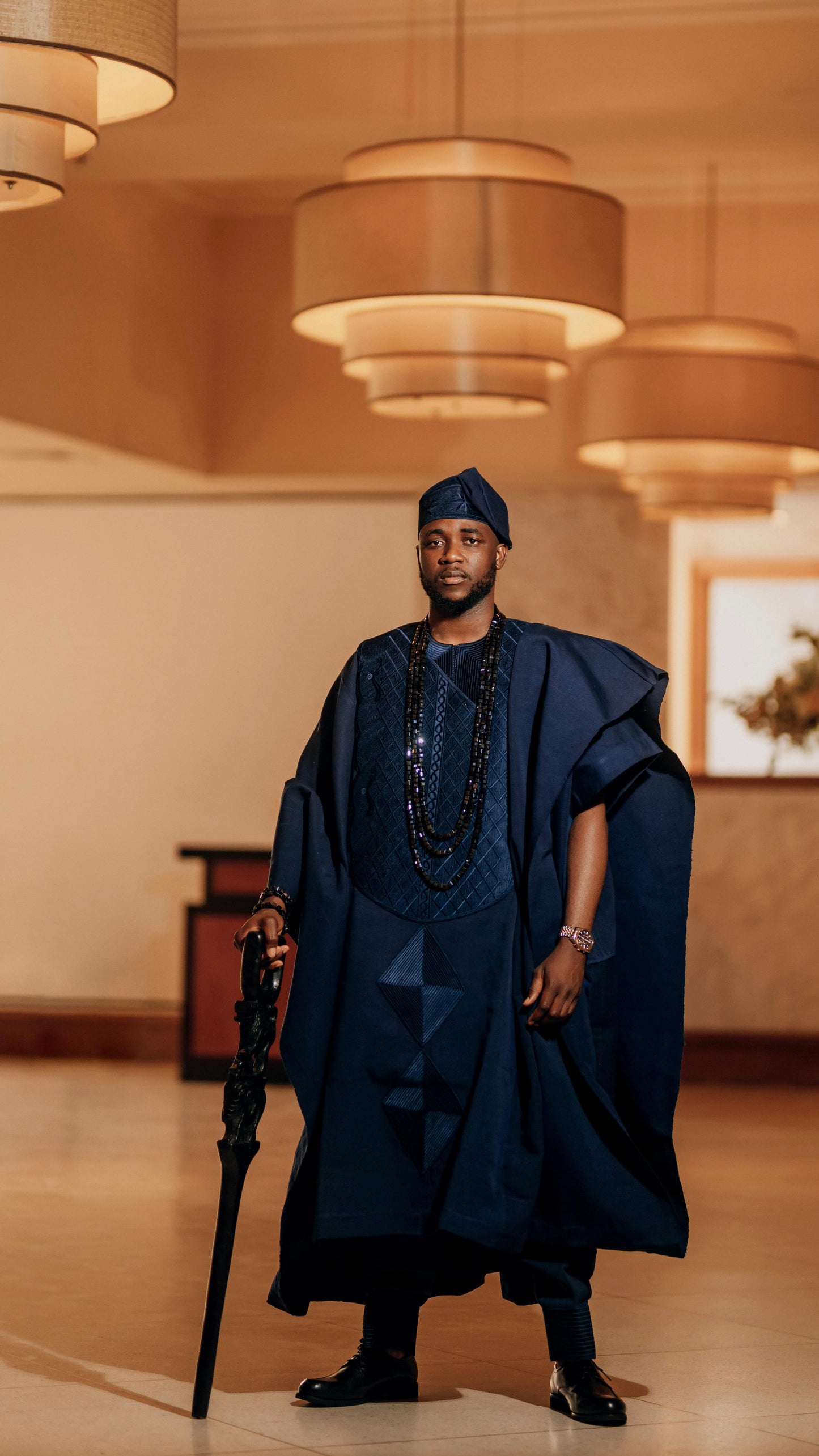 Navy Blue Aso oke Agbada