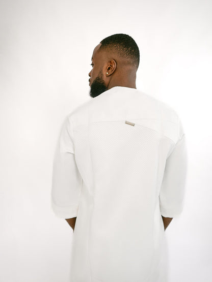 White Jacquard Three Quarters Sleeve Native