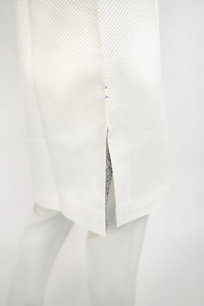 White Jacquard Three Quarters Sleeve Native