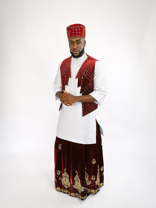 Wine velvet waist coat and wrapper Traditional