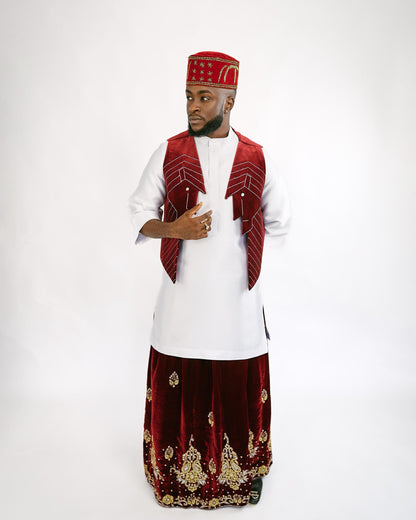 Wine velvet waist coat and wrapper Traditional