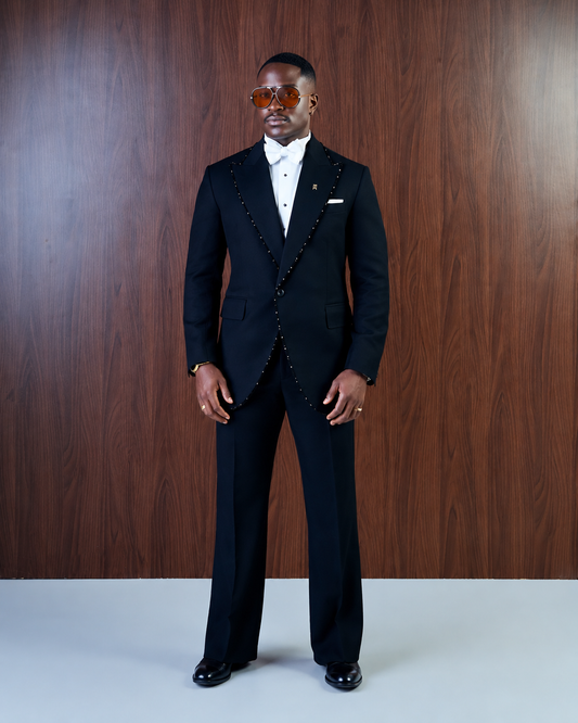 Black Dual Signature Beaded Tuxedo Suit