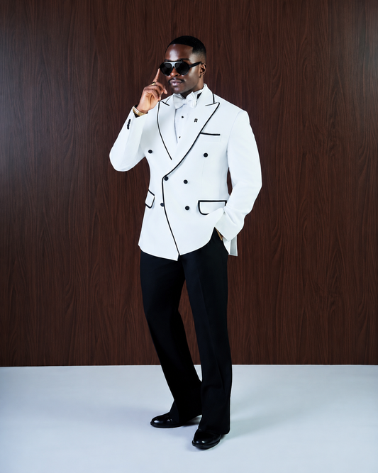 Ivory Luxe Double Breasted Peak Lapel Tuxedo Suit