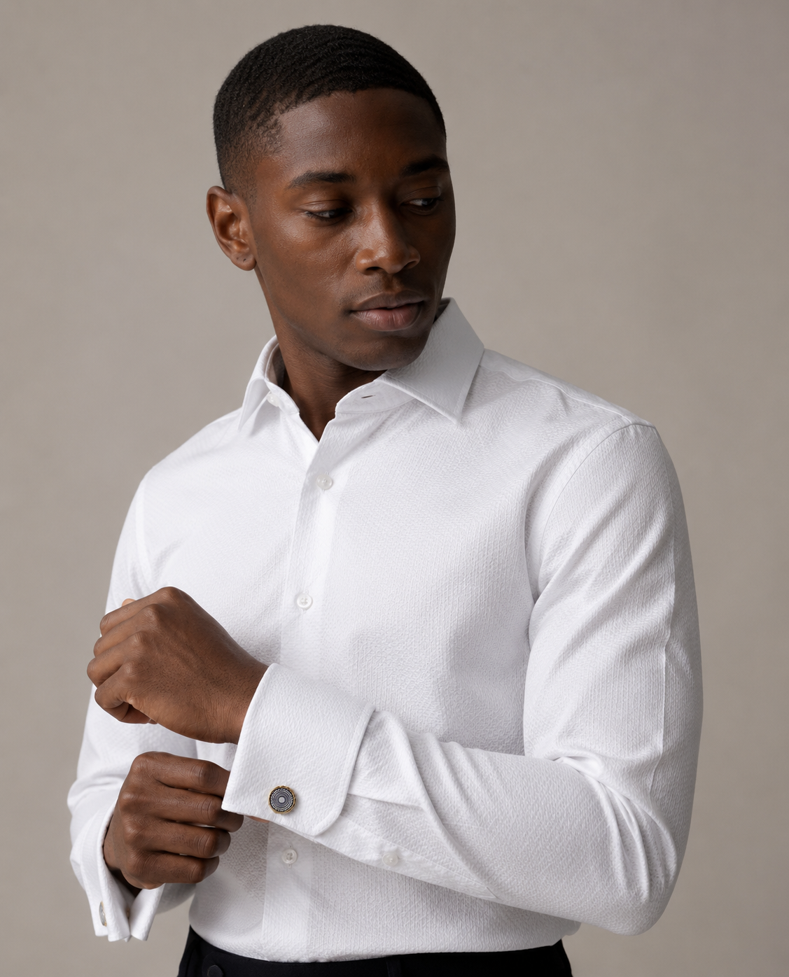 Bold Print White Oxford Shirt(Double Fold Cuff)
