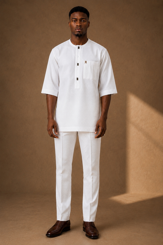 Ivory jacquard 3/4 sleeve kaftan