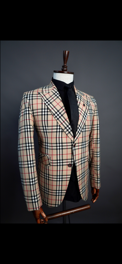 Brown Checkered Two Button Blazer