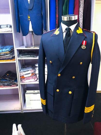 Navy Blue Double Breasted Military Suit with Pant  Fabric: Cashmere Wool