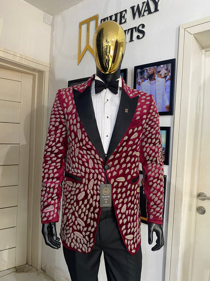 Wine Velvet Full beaded Tuxedo