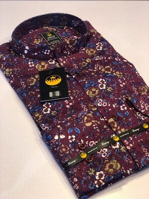 Wine Flowered Digital Print Shirt