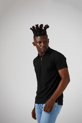 Black knitted polo with front zipper