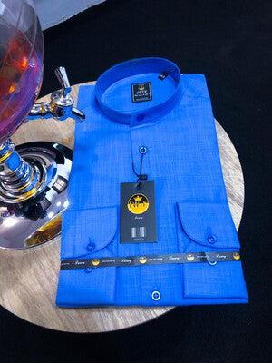 Blue linen bishop collar (cotton linen fabric)