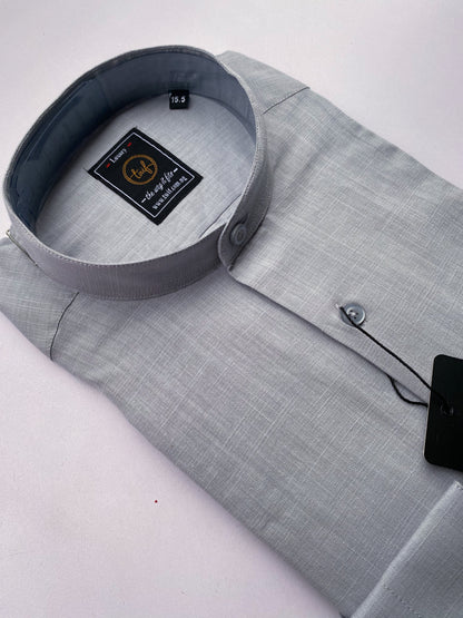 Grey Linen Bishop Collar Shirt