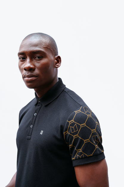 Black signature printed sleeve polo