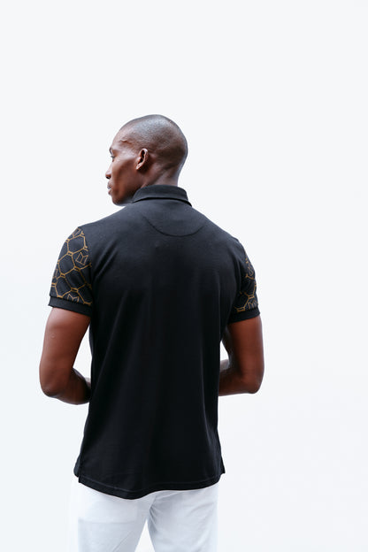 Black signature printed sleeve polo