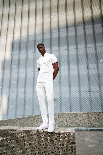 Ivory (off white) signature satin 2pc polo set and joggers