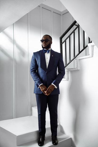 Navy Blue Jaquard Tuxedo