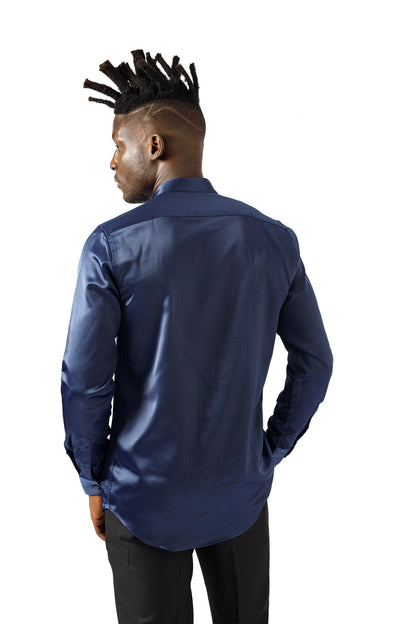 Navy Blue Satin Shirt