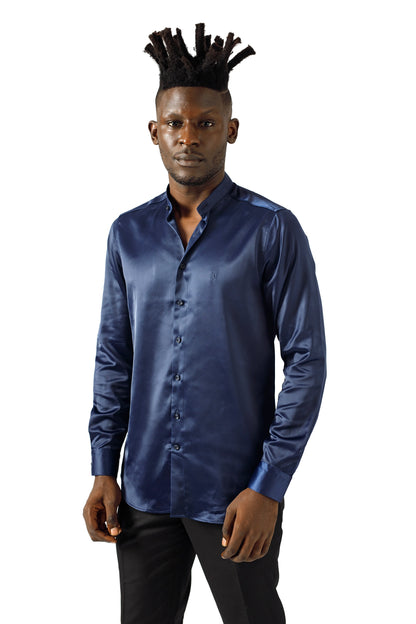 Navy Blue Satin Shirt