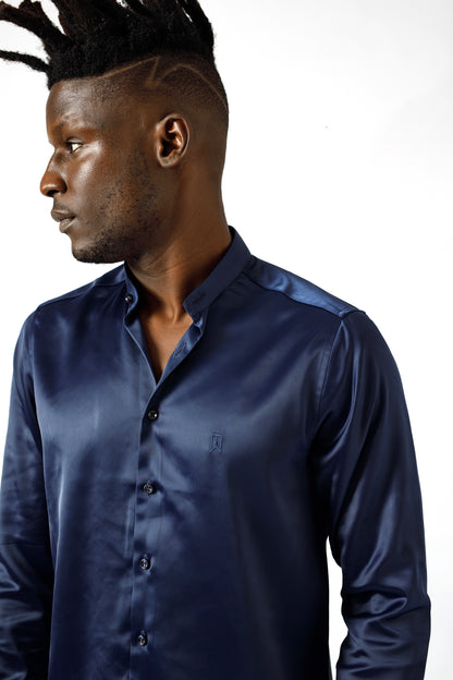 Navy Blue Satin Shirt