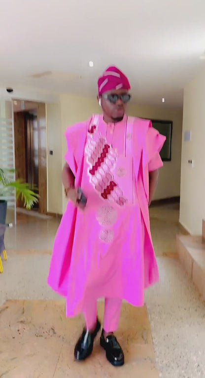 Pink short sleeve agbada