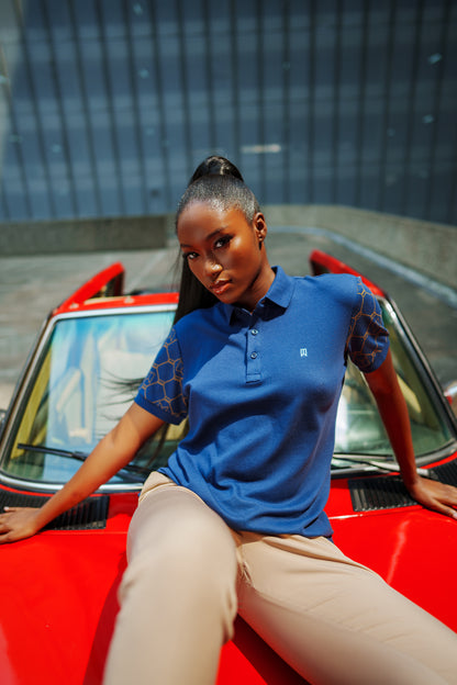 Navy blue signature printed sleeve polo