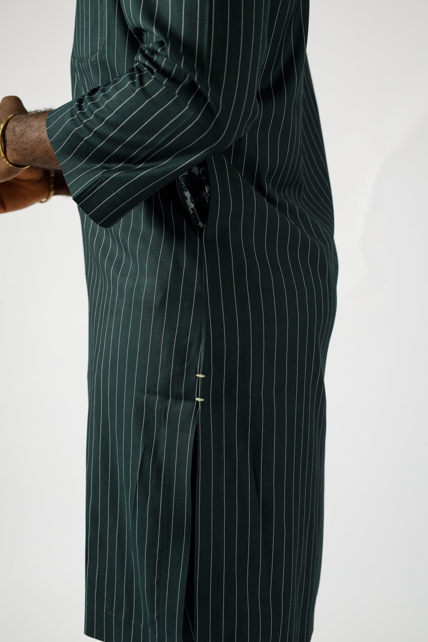 Green stripped three quarter sleeve kaftan (Italian wool) top and trouser