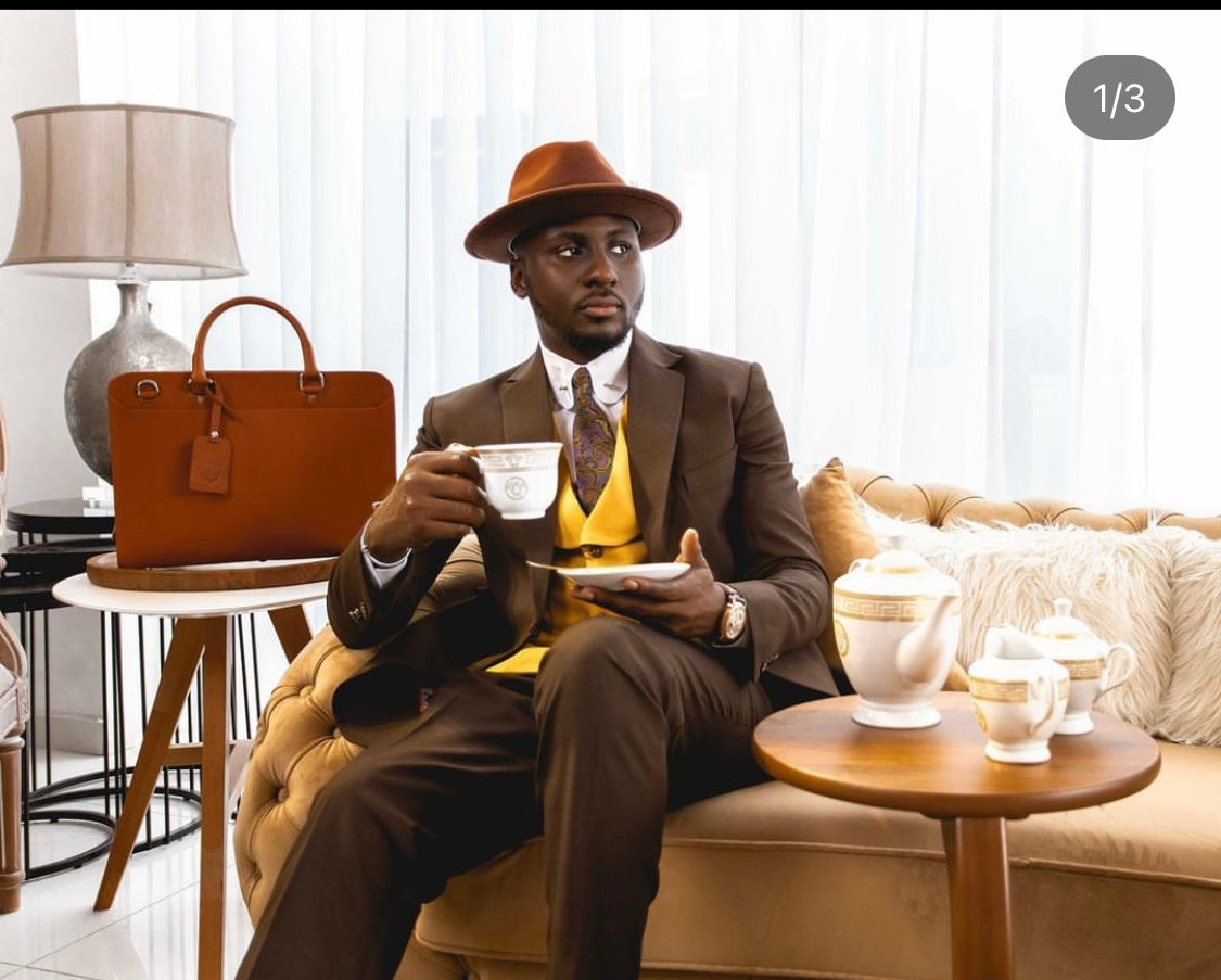 Brown Three Piece Suit, Mustard Waistcoat and Pant
